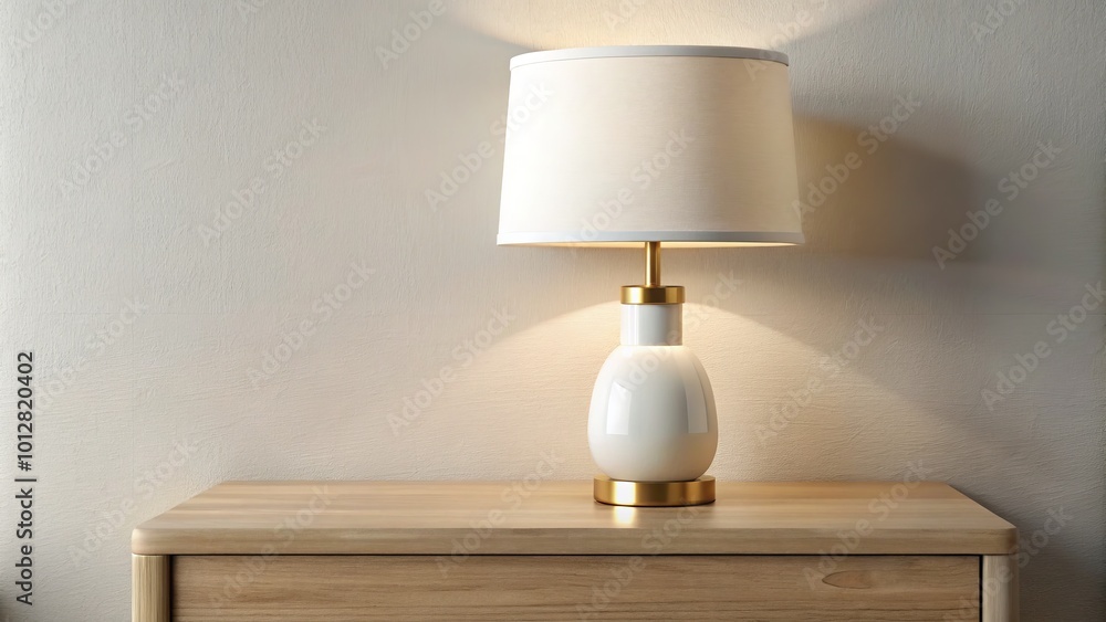 Minimalist White Ceramic Table Lamp with Gold Base on Wooden Nightstand for Modern Home Decor and Elegant Interior Minimalist White Ceramic Table Lamp with Gold Base on Wooden Nightstand for Modern Home Decor and Elegant Interior