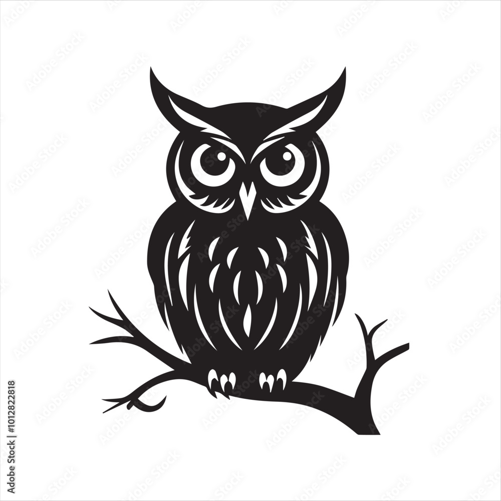 Fototapeta premium owl on white background,owl, bird, cartoon, animal, illustration, vector, cute, character, nature, art, design, drawing, wing, halloween, beak, feather, eyes, branch, fun, funny, wise, wild, icon,