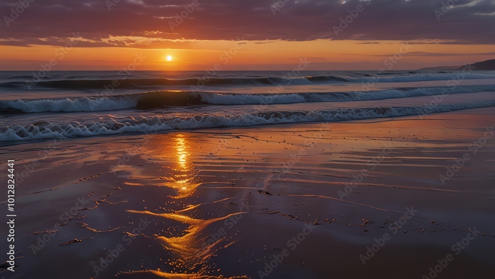 a sunset over a beach with a sunset in the background. a sunset over a beach with a sunset in the background.