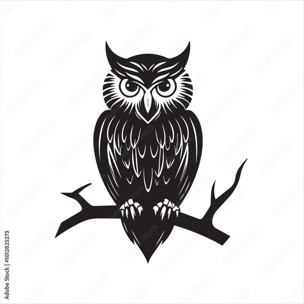 Fototapeta premium owl on whit, eowl, bird, cartoon, animal, vector, illustration, cute, nature, art, design, character, brown, drawing, wing, beak, feather, night, eyes, wild, fun, wise, wildlife, funny, branch, icon