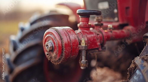 hydraulic valve and pipe system in agricultural equipment, showcasing the integration of technology in farming. This image symbolizes efficiency, innovation, and the modernization of agriculture