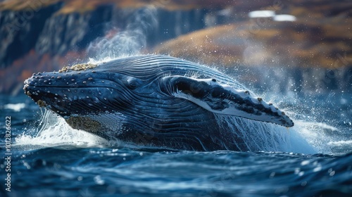 a humpback whale jumping out of the water photo