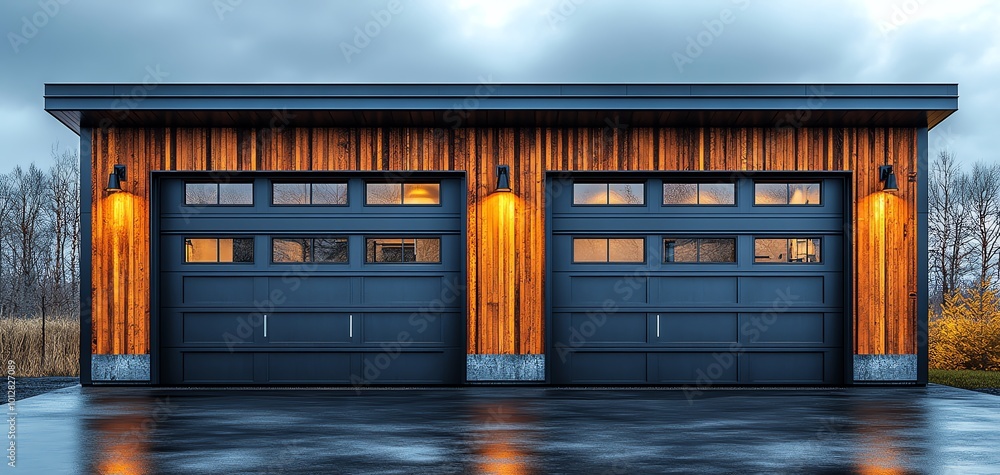 Large garage with windows and side entry door, isolated on white background, clip art style, great for custombuilt garage promotions Large garage with windows and side entry door, isolated on white background, clip art style, great for custombuilt garage promotions