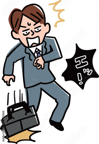 びっくりしすぎてカバンを落とすサラリーマン男性