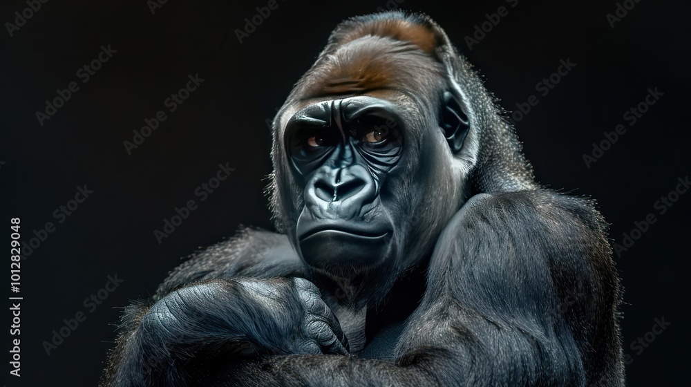 a close up of a gorilla with a black background a close up of a gorilla with a black background