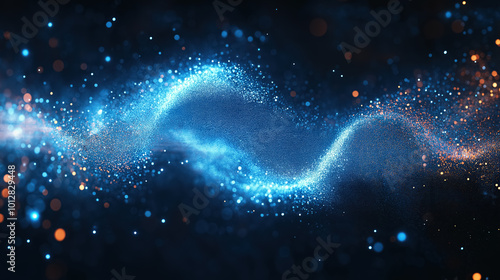 Abstract representation of a glowing blue wave or stream of particles in a dark background, symbolizing energy, light, or motion in a futuristic or cosmic setting.