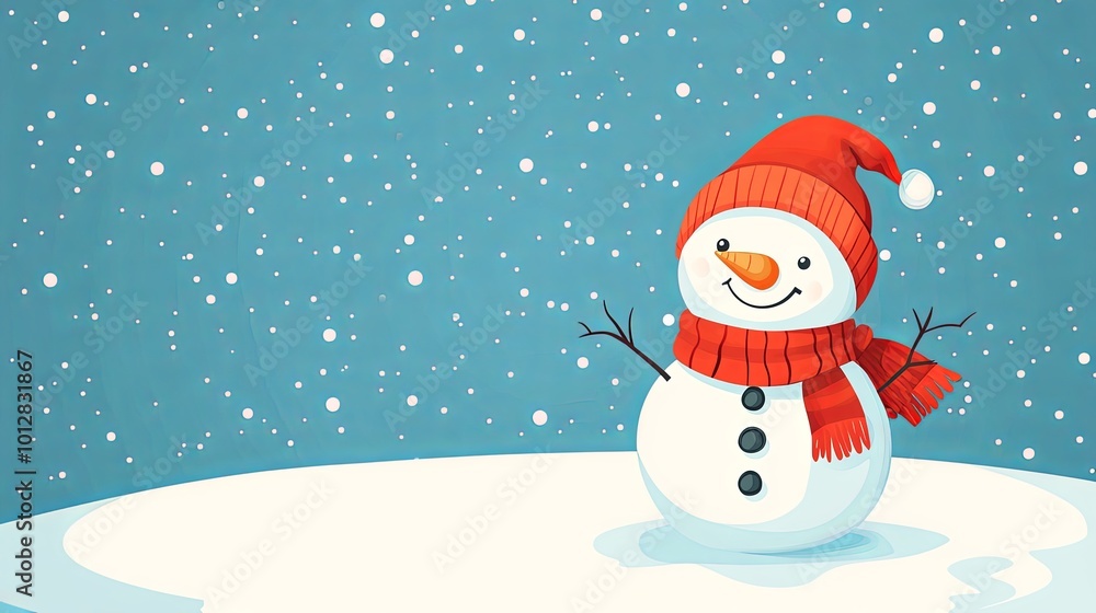 A cheerful snowman with a red hat and scarf stands in a snowy landscape, capturing the essence of winter joy. A cheerful snowman with a red hat and scarf stands in a snowy landscape, capturing the essence of winter joy.