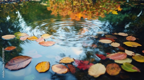 Autumn Leaves in a Pond