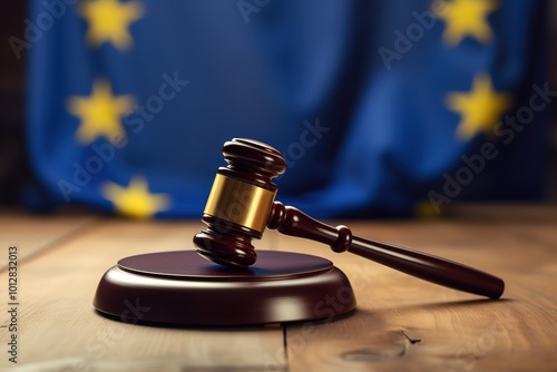 Judge's Gavel with European Union Flag illustration.