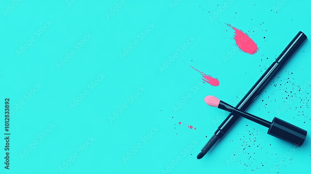A vibrant makeup scene featuring a lip product and splashes of color on a bright background. A vibrant makeup scene featuring a lip product and splashes of color on a bright background.