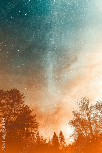 Silhouetted Trees Against a Starry Night Sky