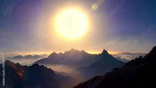 Wallpaper Mural Time-lapse footage of a total solar eclipse casting eerie shadows over a rugged mountain range, as the sky darkens and then bursts back into light.
 Torontodigital.ca