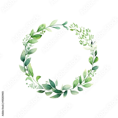 Green leaves in a circular arrangement. Suitable for eco friendly designs, nature themed projects, and botanical illustrations. Generative AI