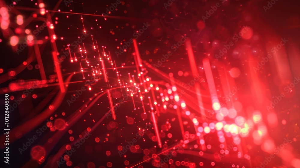 Obraz premium Abstract Red Lines and Glowing Particles