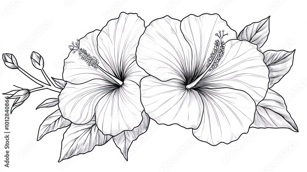 Fototapeta premium Hibiscus flower outline illustration