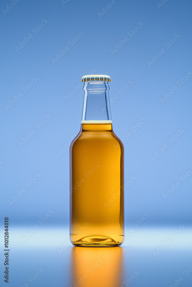 Beer Bottle with Amber Liquid on Clean Blue Background for Beverage Product Photography
Beer Bottle with Amber Liquid on Clean Blue Background for Beverage Product Photography