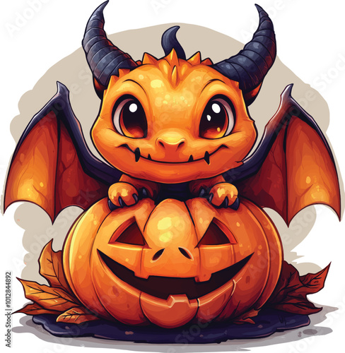 Cute pumpkin hallowen dracula with Dragon