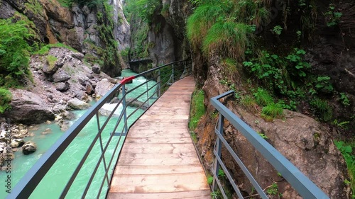 Aare Gorge - Aareschlcuht - Mountain Canyon Walk in Canton of Bern, Switzerland. POV Shot photo