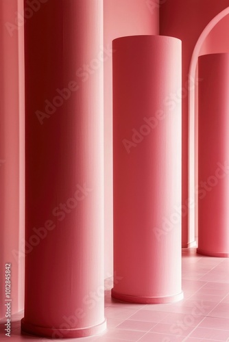 Pink Columns and Wall in an Architectural Setting