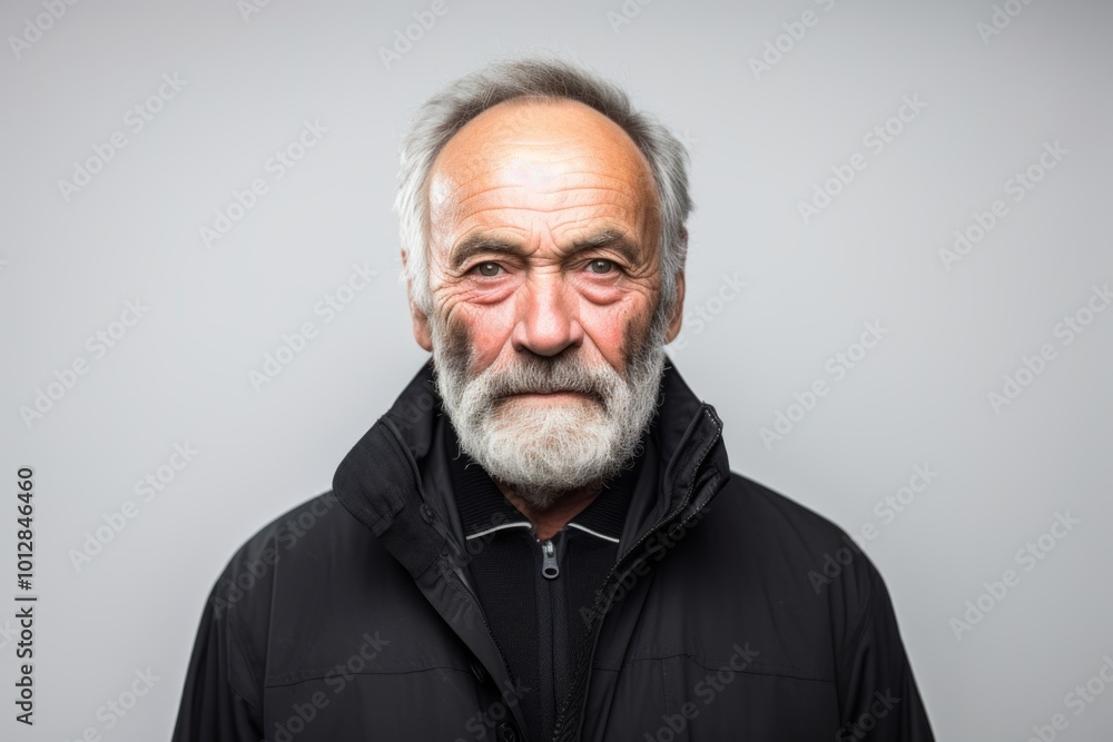 Portrait of a senior man with grey hair and beard on grey background Portrait of a senior man with grey hair and beard on grey background