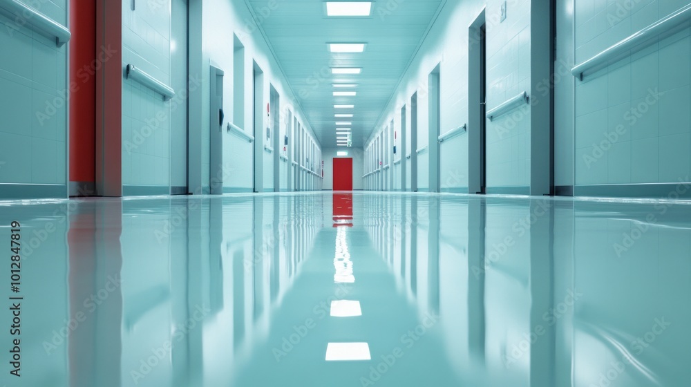 Fototapeta premium Sterile Corridor with a Red Door