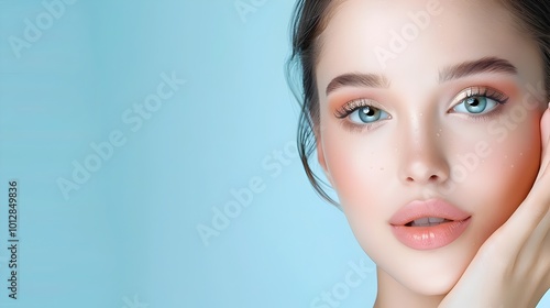 Serene Woman s Intimate Face with Glowing Complexion and Minimalist Product Placement