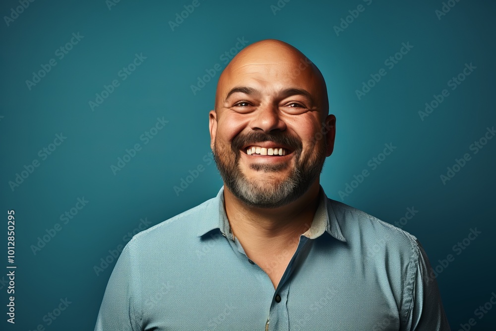 Portrait of a happy man with beard and mustache over blue background Portrait of a happy man with beard and mustache over blue background