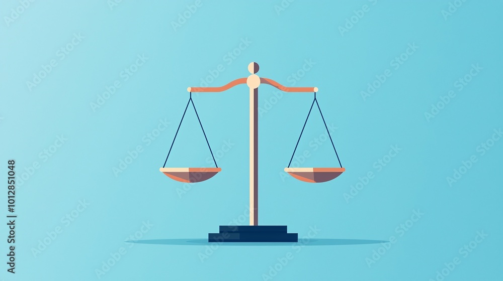 Scales of justice with equal weights, representing fairness, flat design illustration Scales of justice with equal weights, representing fairness, flat design illustration
