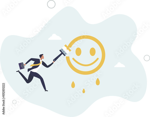 Happiness and positive thinking, optimism or motivation to live happy life concept,flat design with people.