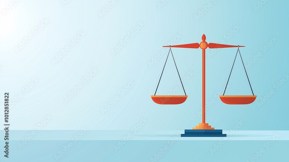 Justice scales with equal symbols on each side, equality before the law, flat design illustration Justice scales with equal symbols on each side, equality before the law, flat design illustration