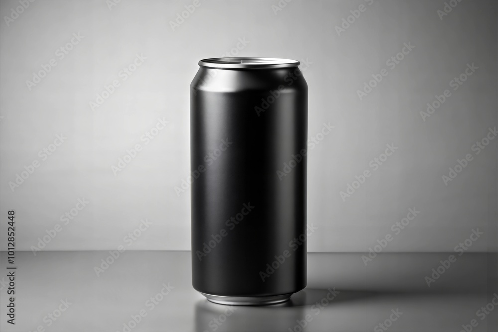 Black aluminum can mockup isolated on grey background for design Black aluminum can mockup isolated on grey background for design