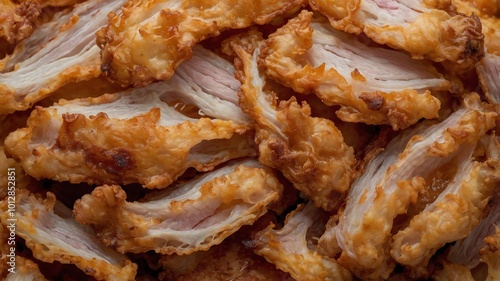 Crispy fried pork arranged in a photo from above photo