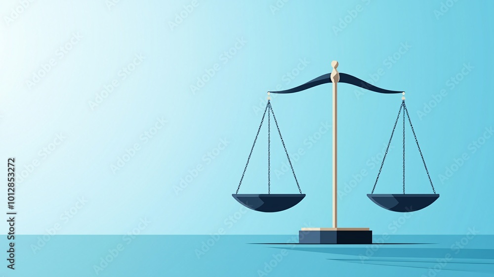 Scales of justice with light and shadow, moral choices, flat design illustration