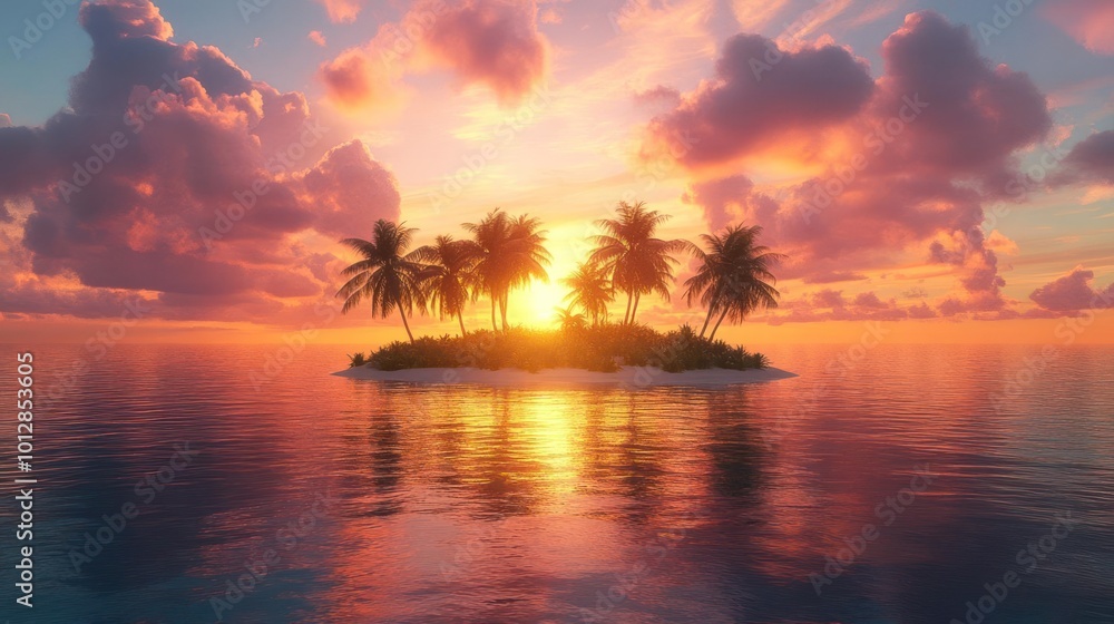 a small island in the middle of the ocean with palm trees a small island in the middle of the ocean with palm trees
