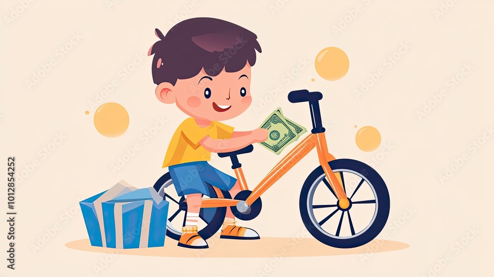 A Boy Holding Money While Riding a Bike