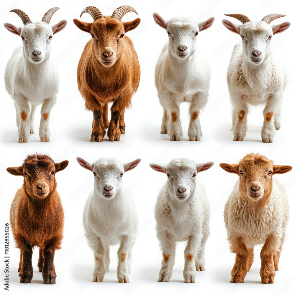 Fototapeta premium Brown Goat Collection: Portrait of Standing Animal Bundle Isolated on White Background