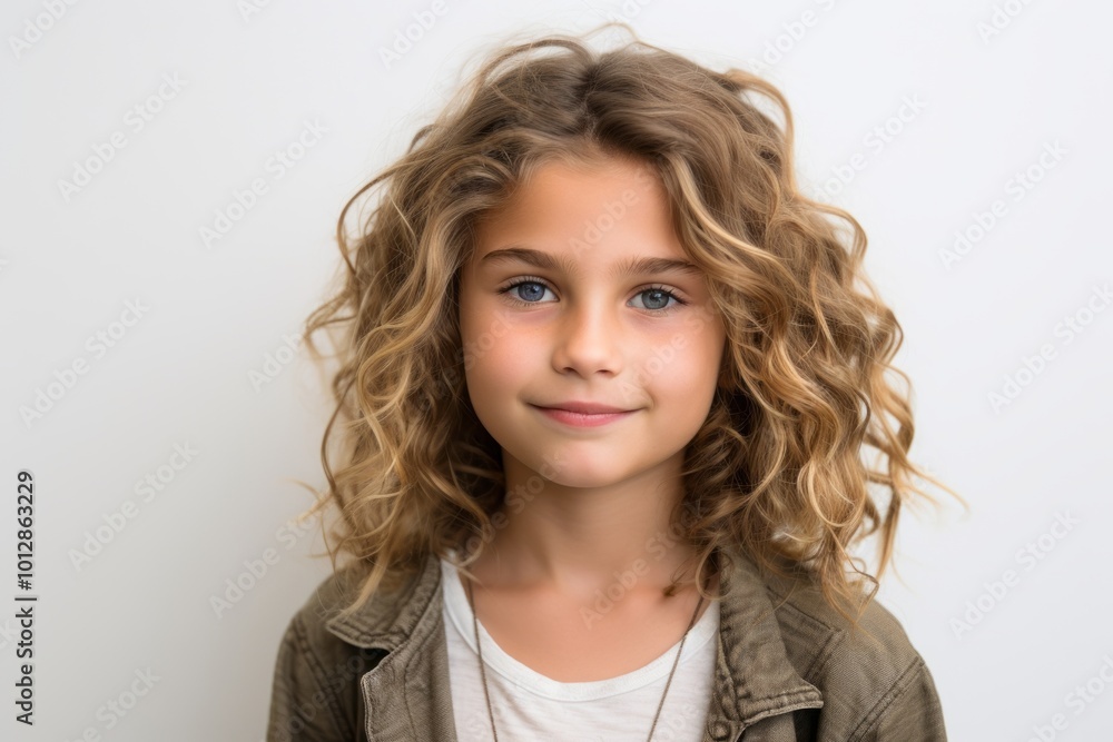 Portrait of a cute little girl with blond curly hair. Isolated on white background. Portrait of a cute little girl with blond curly hair. Isolated on white background.