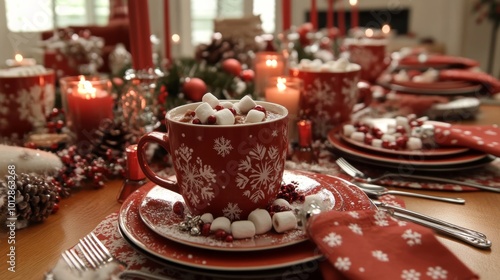 Festive Holiday Table Setting with Hot Chocolate and Cozy Decor for a Memorable Winter Celebration