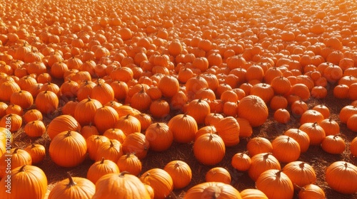 Large Piles Scattering of Orange small Pumpkins and Gourds at a Pumpkin Patch in October for a Fall Festival