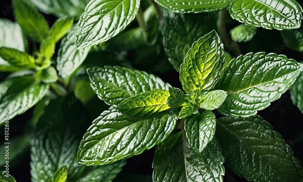 Vibrant Close up Photo Of Fresh Mint Leaves With Glossy Texture 