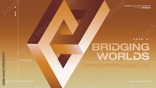 Bridging worlds Abstract Minimalist Geometric Designs, Impossible Shapes and Optical Illusion Background vector illustration