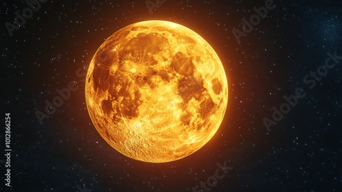 A glowing depiction of the moon in a starry space background.