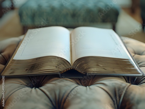 Open Book on a Tufted Ottoman