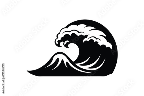 A tsunami vector silhouette line art style