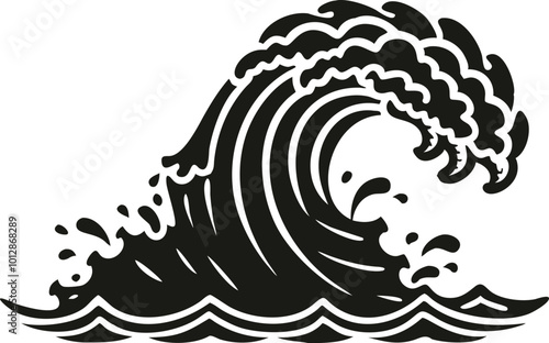 A tsunami vector silhouette line art style