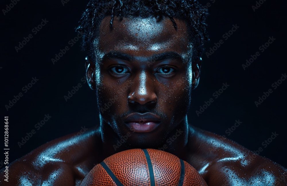 Φωτογραφία Close-up portrait of a focused basketball player holding a ball with intensity a
