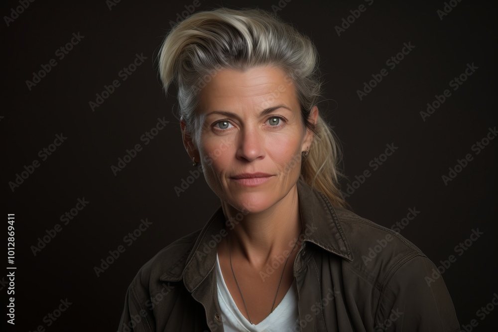 Portrait of a beautiful middle-aged woman on a dark background Portrait of a beautiful middle-aged woman on a dark background
