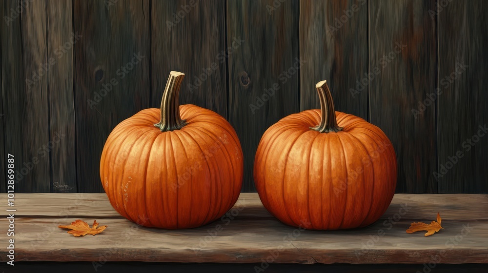 Two pumpkins on wooden table. Halloween and autumn food background Two pumpkins on wooden table. Halloween and autumn food background