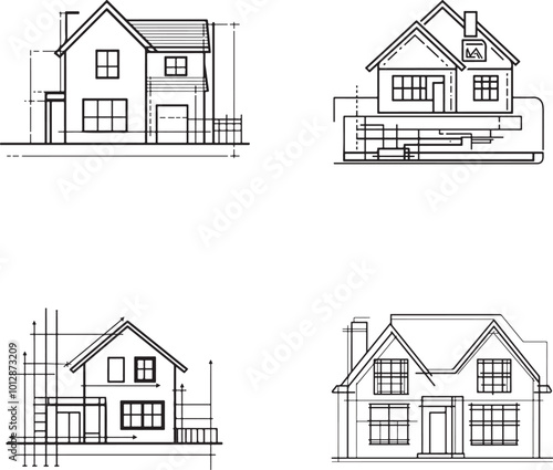 Minimalist House Blueprint Vector Design Set