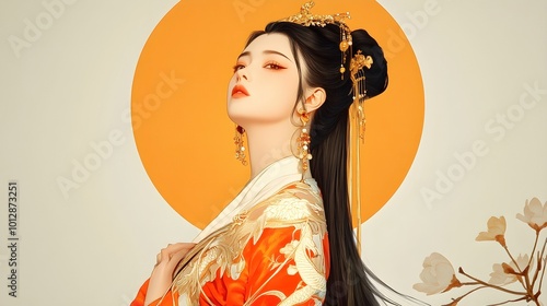 Elegant Ancient Chinese Woman in Traditional Attire